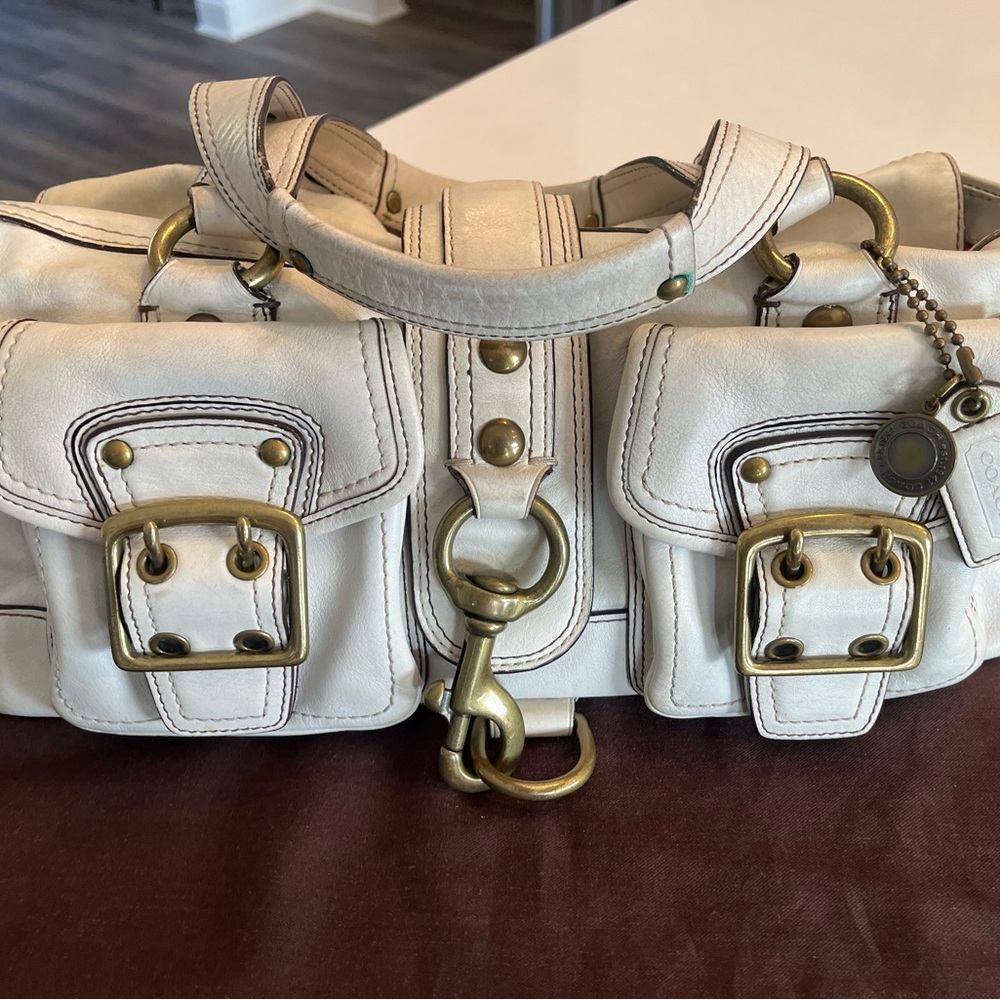 Coach Cream Satchel with Gold Accents